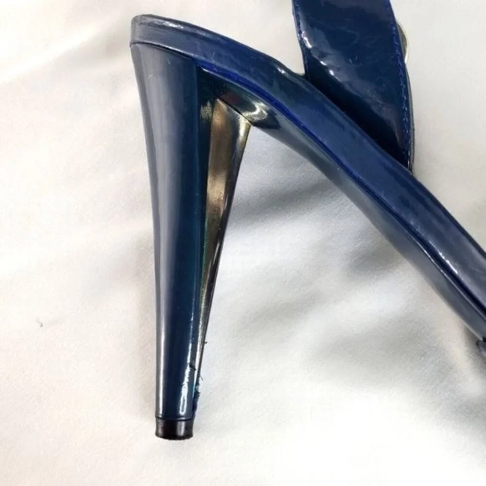 Stuart Weitzman blue patent leather buckle slingback platform shoes heel  7.5 - Picture 4 of 14